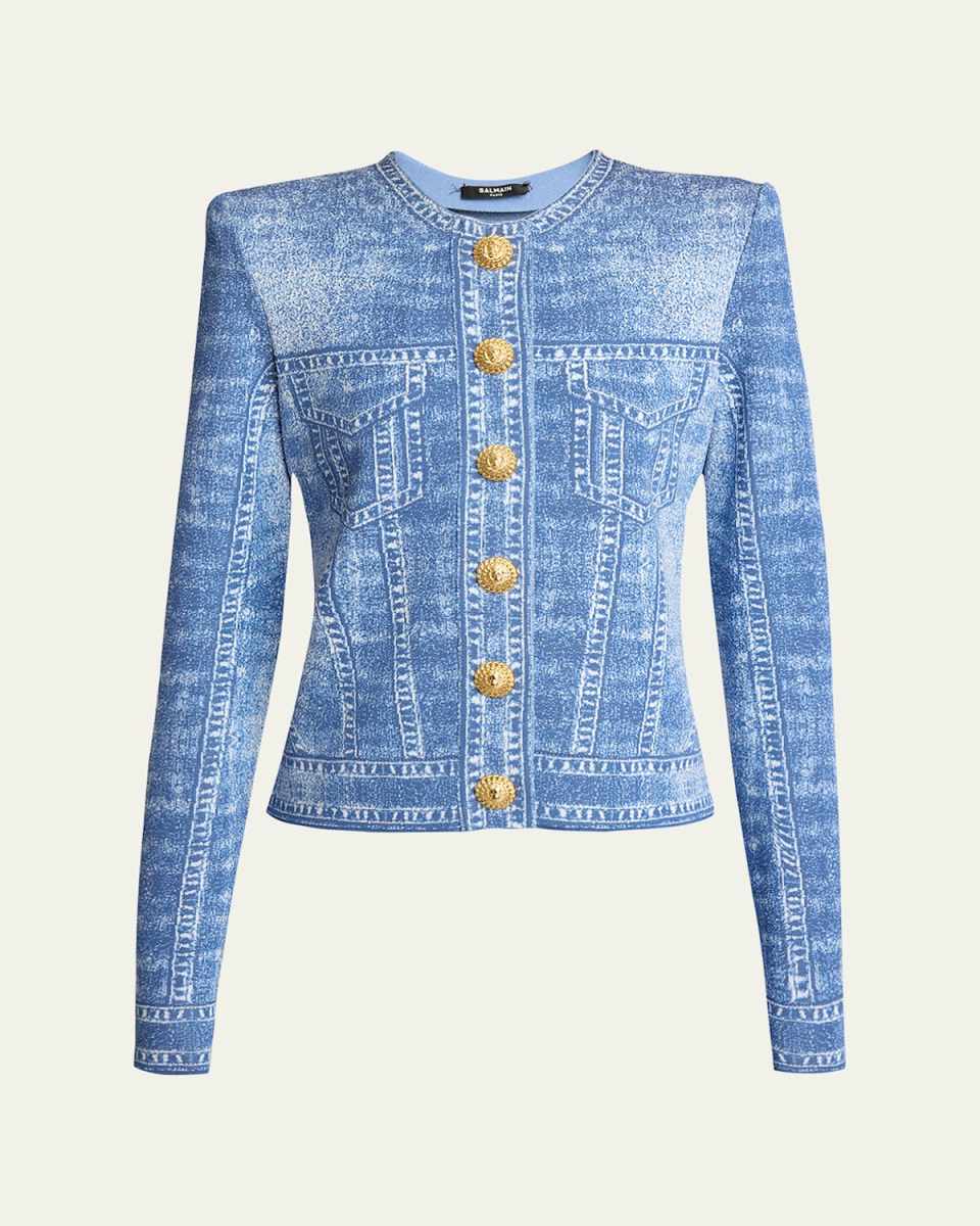 Denim Trompe Loeil Button Down Cardigan